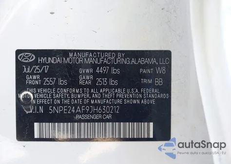 2018 Hyundai Sonata Se z USA, uszkodzony, nr VIN 5NPE24AF9JH630212